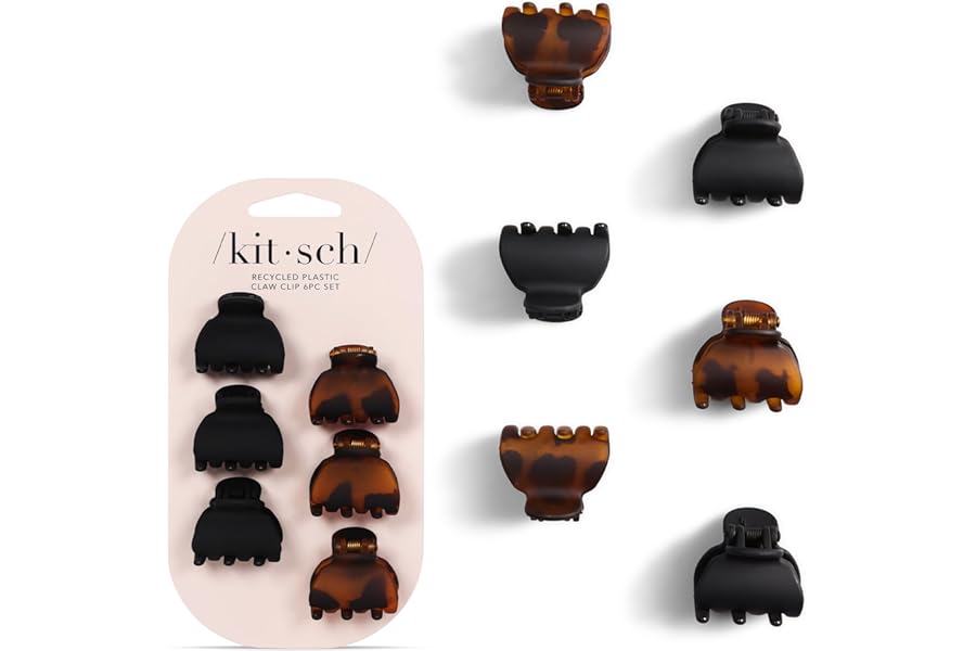 Kitsch Mini Claw Clips for Women – Stylish Small Hair Clips for Kids | Stays In Place Without Pulling or Snagging | Durable & Sturdy Plastic | Ideal Gifts for Women – Tortoise & Black, 6 Pcs