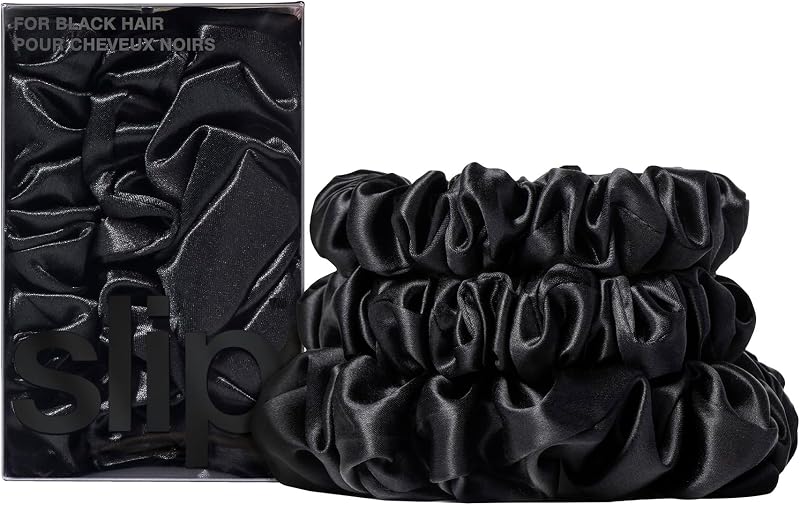 SLIP Pure Silk Scrunchies 3 Pack Assorted Black Mulberry Slipsilk Gentle Hair