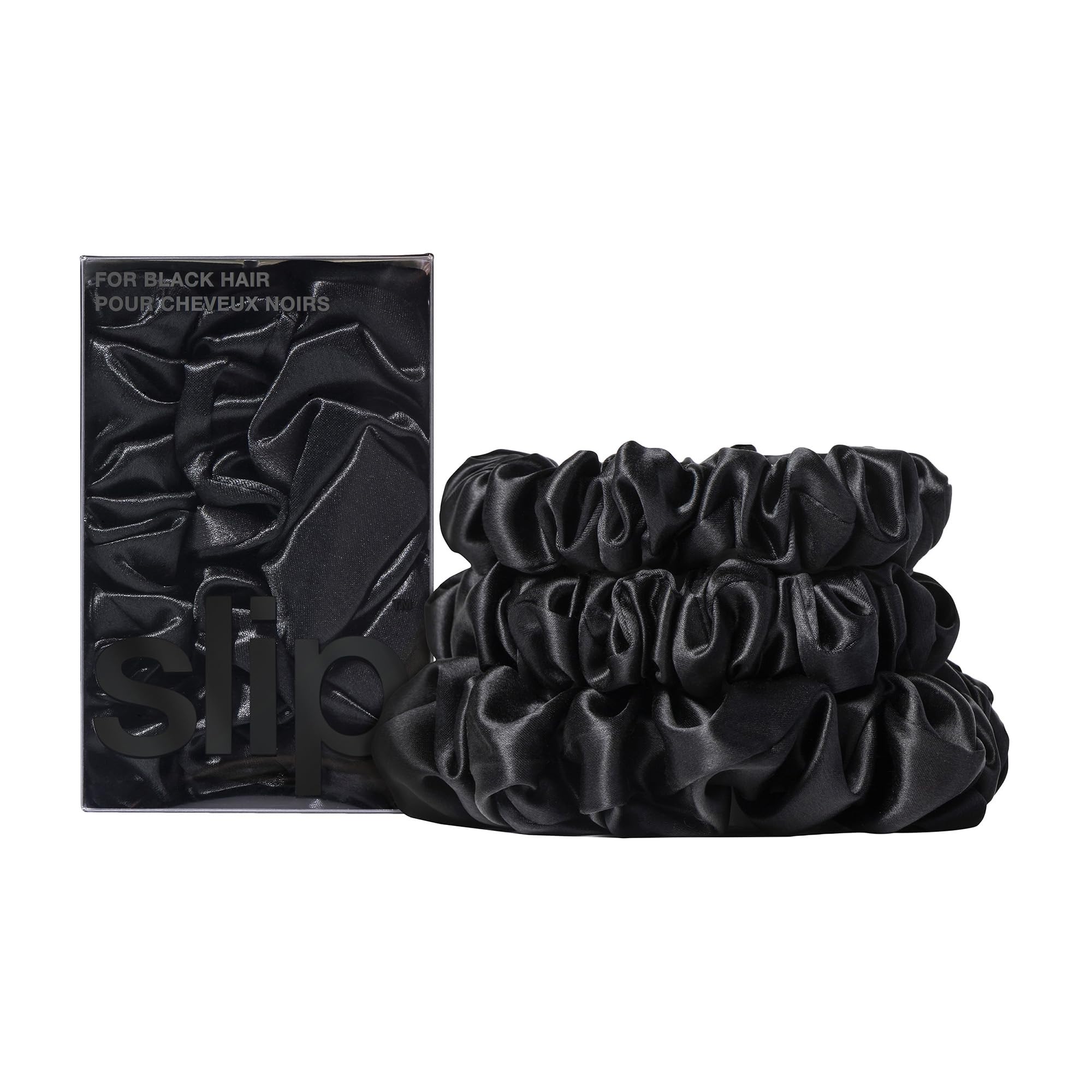 Slip Pure Silk Assorted Black Scrunchies - Back to Basics - 100% Mulberry Slipsilk, Anti-Crease, Gentle on Hair, Prevents Breakage - Stylish & Durable (3 Scrunchies)