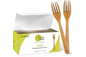 THE VEGGIE STRAWS Premium Quality100% Biodegradable Forks Made of Vegetable Fibers, 100 PCS of 6.7” Long Heavy-Duty and Splinter Free Eco-Friendly Forks, Perfect Sustainable Cutlery for All Types of Occasions