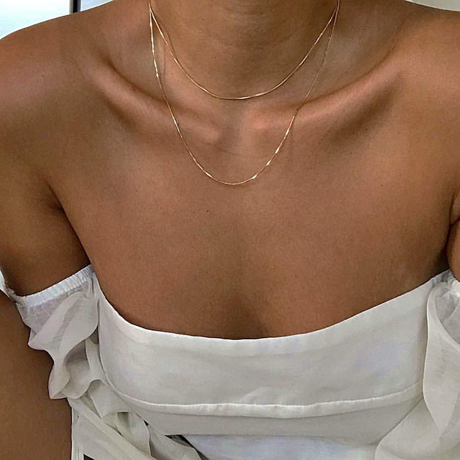 TseenYi Gold Italian Box Necklace Choker Boho Layered Skinny Chain Necklaces Vintage Minimalist Necklace Jewelry for Women and Girls