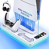 ZRZLMVP PS5 Slim/PS5 Stand and Cooling Station with Controller Charging Station for PlayStation 5 Slim&Standard Disc/Digital Consoles, PS 5 Cooler Accessories Incl Controller Charger, Cooling Fan