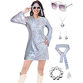 FEELJAM 70s Disco Outfit Women - Vintage Sequin Go Go Dance Dress Costume - Shiny Disco Dress for 70's Theme Parties
