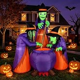 Decor unlimited 6 FT Halloween Inflatables with Built-in LEDs, Three Witches Around a Cauldron with Flame Light, Blow Up Yard Decoration for Indoor Outdoor Garden Lawn Party