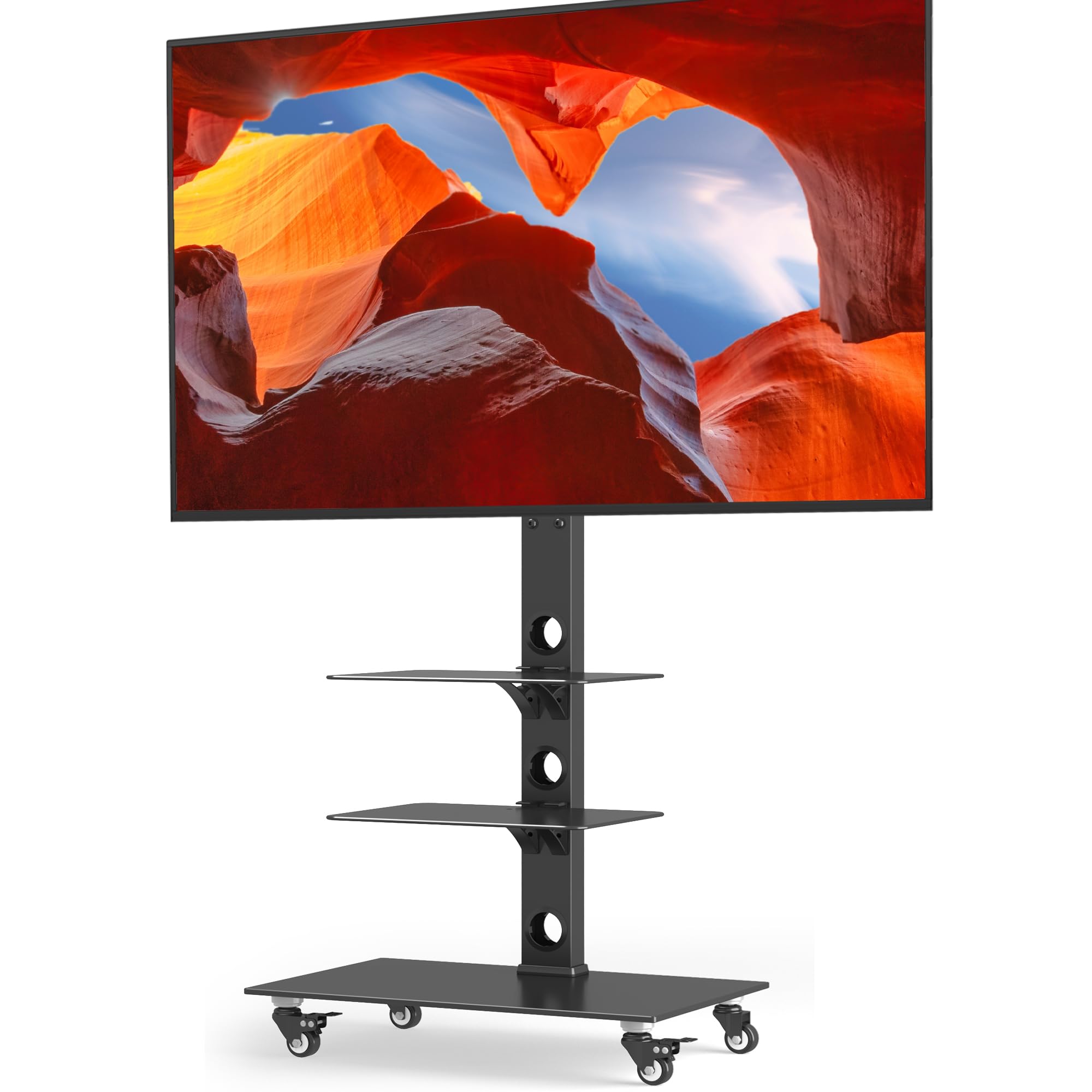 1homefurnit テレビスタンド キャスター付き 移動式 ハイタイプ tvスタンド30-70インチ 耐荷重40kg 左右回転37° 高さ調節 VESA600*400mm 3段強化ガラス棚付き 家用 業務用 適格請求書発行可商品画像