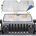 Big Hippo Windshield Sun Shade Car Sun Shade for 2007-2024 Wrangler Rubicon Sahara TJ JK JKU 2 & 4 Door-Sun Visor Protector Blocks UV Rays Windshield Sunshade, Blue