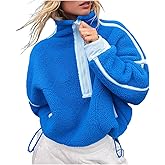 Kumufenc Women's Fleece Sweatshirts Half Zip Pullover Long Sleeve Oversized Workout Crop Tops Hoodie With Pocket