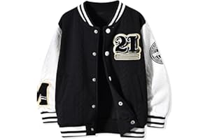 HIHA Boys Baseball Jackets Kids Varsity School Jacket Letterman Outerwear Fall Winter Coat