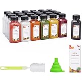 OBKJJ Plastic Juice Bottles 150 pcs 8 oz Empty Plastic Water Bottles with Caps Reusable Clear Beverage Containers for Drinking, Juicing, Smoothie, Water with 2 Brushes, 2 Funnels, 160 Stickers (8 OZ)