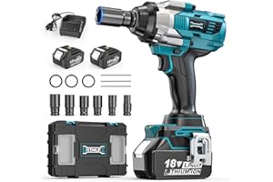 DIYTOOLIFZ Cordless Impact Wrench 1/2 inch Compatible with Makita 18V Battery, 1000Ft-lbs (1360N.m) Brushless High Torque Impact Gun, Power Impact Driver for Car Truck Mower, with 2x5.0AH Battery & 6 Sockets