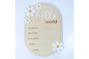 ONNIBE Wooden Hello World Sign for Newborn Baby, Nursery Decor Hello World Newborn Signs, Birth Announcement Sign, Baby Shower Hospital Nursery for NewbornGirls (M05)