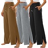 Evervibe 3 Pack Women's Wide Leg Sweatpants Split Hem Lounge Pants Casual Baggy High Waisted Drawstring Sweatpant with Pocket