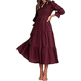BTFBM Women Casual Long Sleeve Crew Neck Fall Dress Bohemian Relaxed Fit Floral Flowy Maxi Dresses Tiered Cocktail Dress