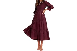 BTFBM Women Casual Long Sleeve Crew Neck Fall Dress Bohemian Relaxed Fit Floral Flowy Maxi Dresses Tiered Cocktail Dress