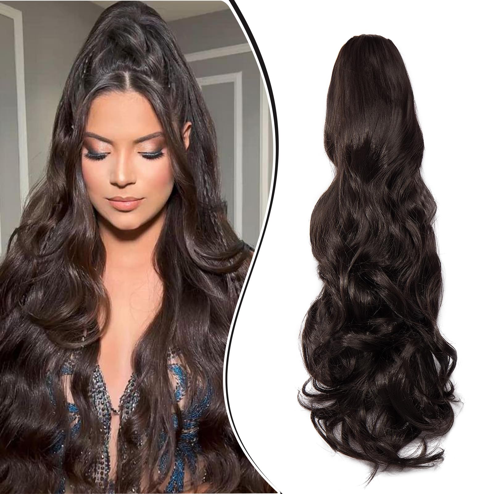 Dcbaboo Ponytail Extension Curly 18inch Claw Clip in Ponytail Hair Extensions Long Wavy Synthetic Pony tails Natural Wave One Piece Hairpiece Fake Ponytail for Women, Medium Brown — image 1