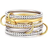 Moiegouct Gold Stackable Rings for Women - 5Pcs Gold Silver Rhinestone Ring Stack Set, Mixed Metal Stacked, Multi Link Connected, Two Tone Interlocking Statement Rings, Size 6
