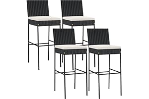 COSTWAY Outdoor Wicker Bar Stools Set of 4, 30'' Patio Bar Height Chairs with Cushion, Footrest and Backrest, Rattan Barstools for Backyard Poolside Deck (Black)