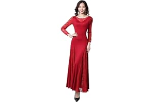 QSUCCUA Elegant Lace Ballroom Dance Dress - Long Skirt, Modern Swing Dress, Competition Costume