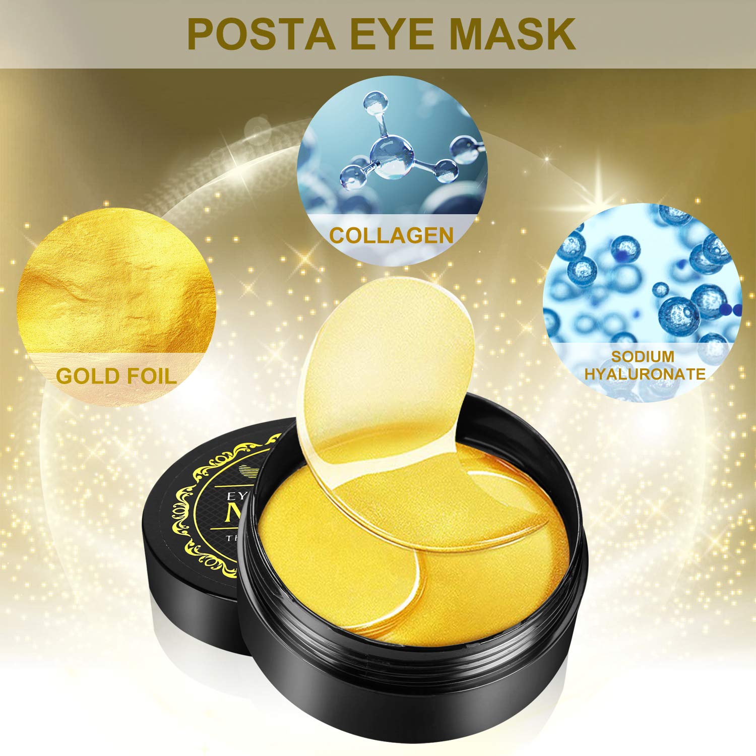 Gold Eye Mask, POSTA 60 PCS Eye Treatment Mask With Collagen, Under Eye Mask Treatment for Puffy Eyes, Dark Circles Corrector, Used for Eye Bags, Anti Aging Patches Luxury Gift for Women and Men : Beauty