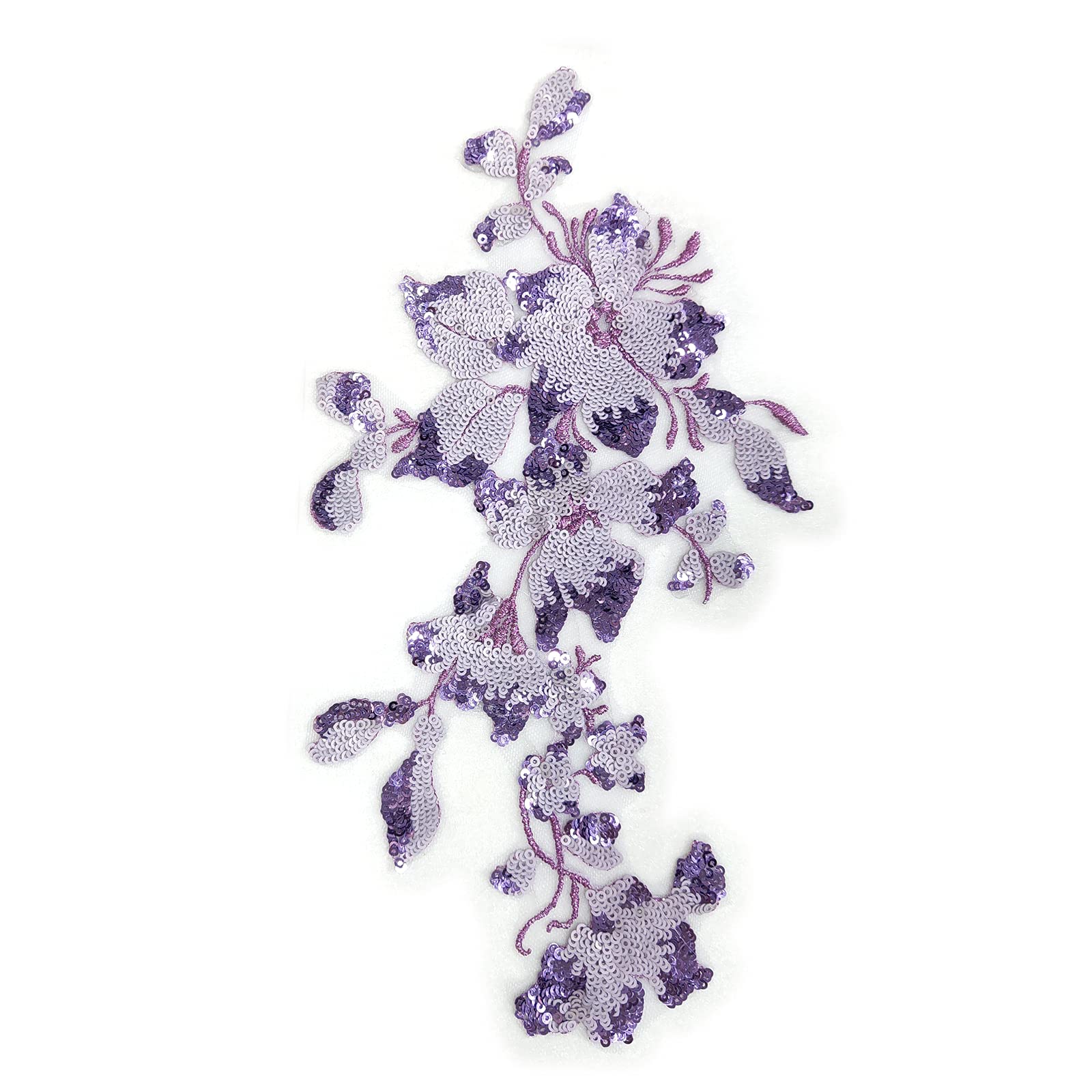 SUNMOVE Embroidery Sequin Lace Applique Sewing Flower Fabric Collar Patch for Wedding Gown Dress Bridal DIY Crafts(Light Purple)