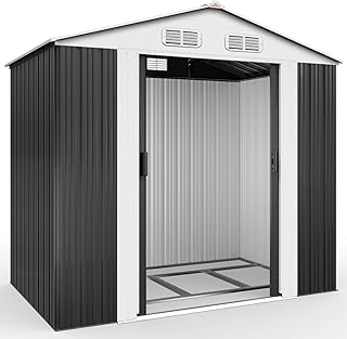 Deuba XL Metall Gerätehaus 2,4m² mit Fundament 210x132x186cm Schiebetür Anthrazit Geräteschuppen Gartenhaus Schrank 4,2m³