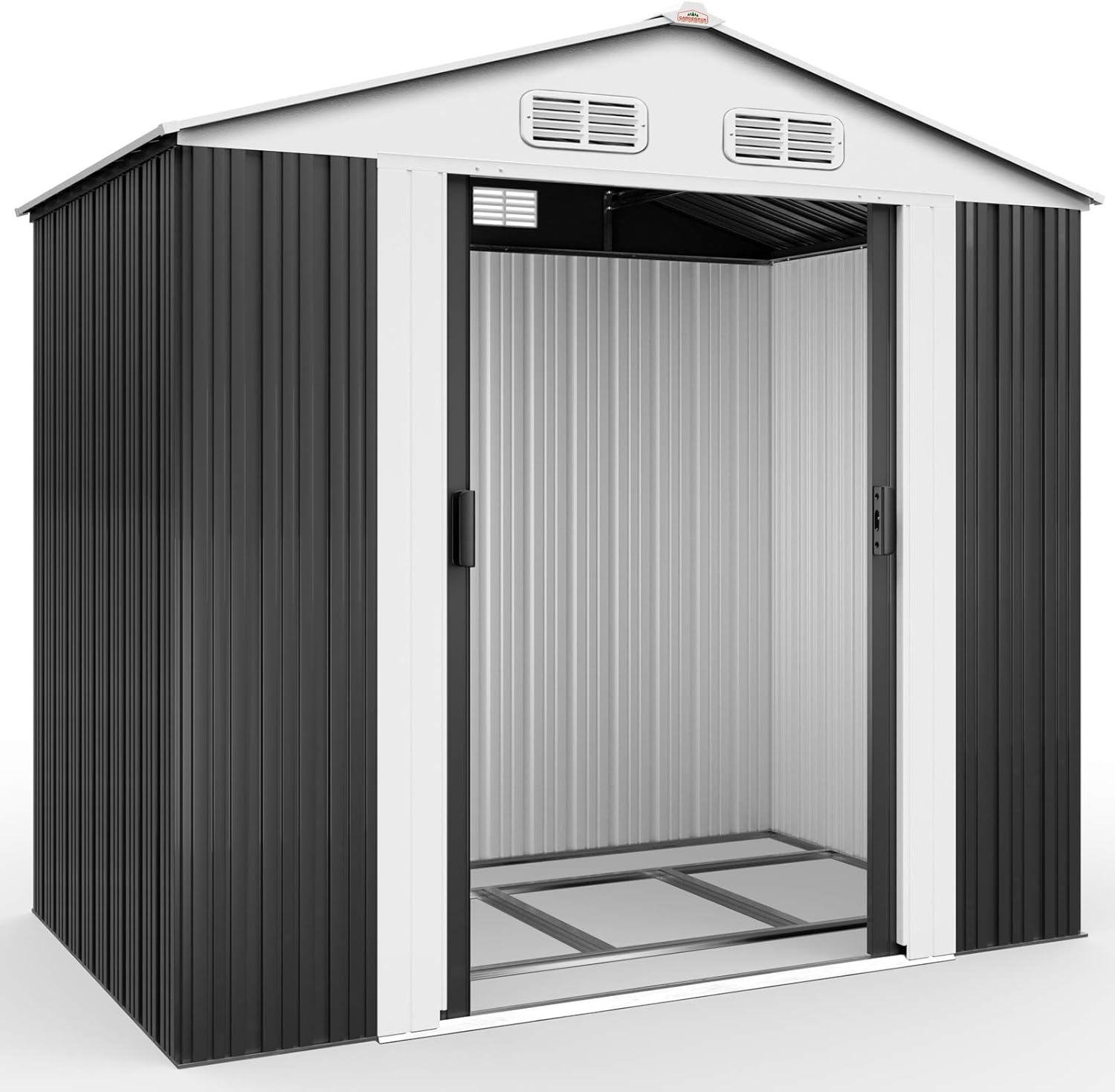 Deuba XL Metall Gerätehaus 2,4m² mit Fundament 210x132x186cm Schiebetür Anthrazit Geräteschuppen Gartenhaus Schrank 4,2m³