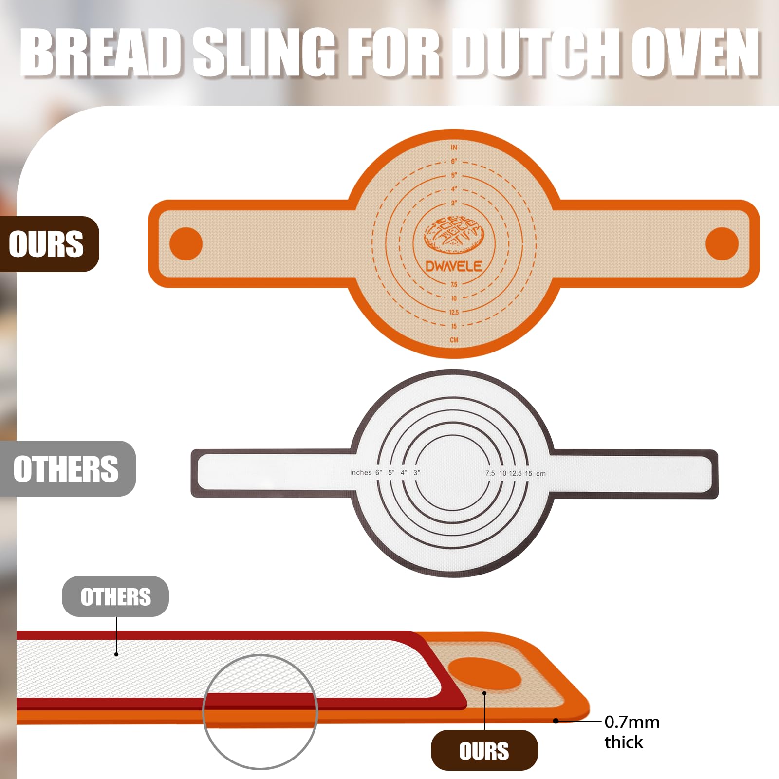 Silicone Bread Sling for Dutch Oven, Non-Stick & Easy to Clean Bread Baking Mat Set, 2 Pcs Reusable Bread Sling with Long Handle to Transfer Sourdough