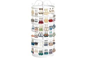 MODOWEY 6 Tier Rotating Metal Earring Holder Organizer Stand Adjustable Display Tree for Women, 264 Holes Large Storage Rack for Stud Post Dangling Hoop, Keep Earrings Neatly Arranged(White)