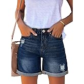 luvamia Women's Casual Ripped Denim Shorts High Rise Distressed Rolled Hem Jeans Shorts