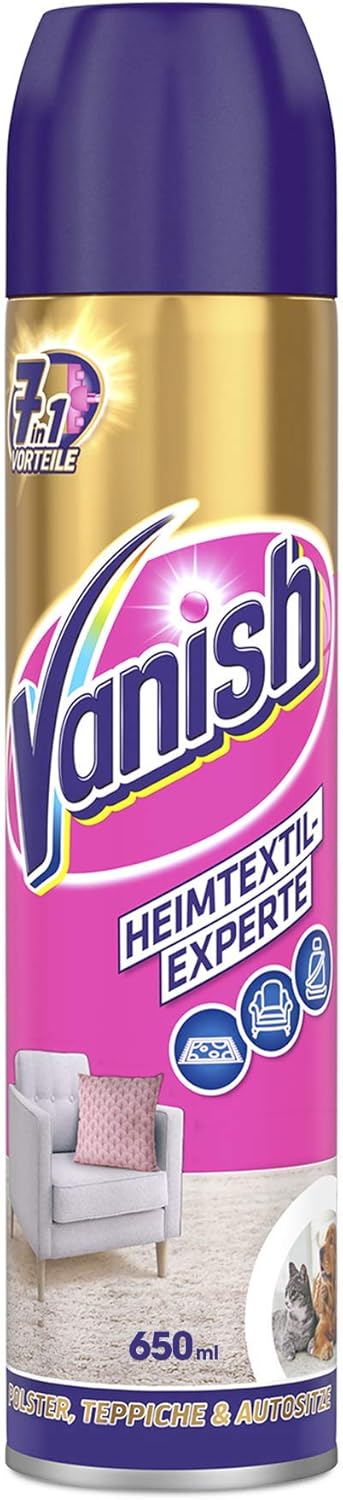 Vanish Heimtextil-Experte Teppichreiniger – Reinigungsschaum zur Teppich- & Polsterpflege zur gezielten Anwendung – Gegen Schmutz, Tierhaare & Geruch nach Urin – 1 x 650 ml