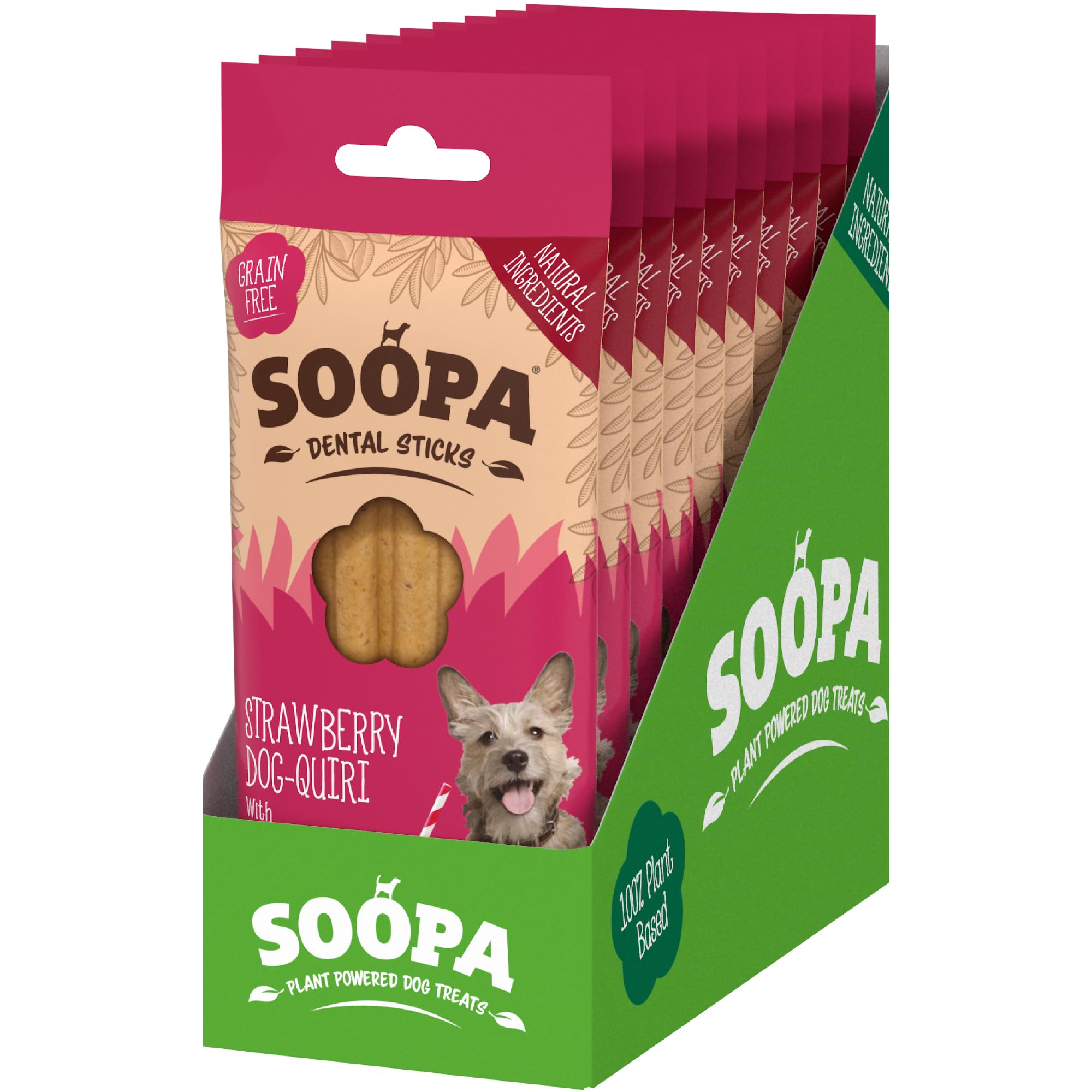 10 Pack Soopa Strawberry Dog-Quiri Dog Dental Sticks