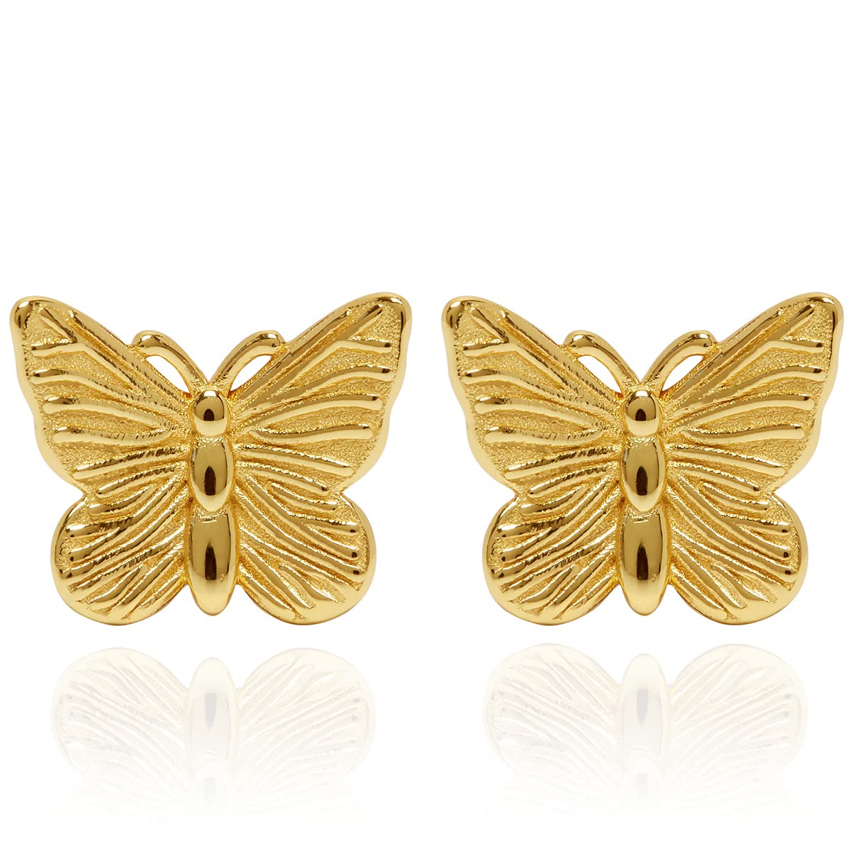 Annie Oak Womens 925 Silver 18K Yellow Gold Butterfly Stud Earrings