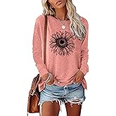 FAOUEOW Womens Crewneck Graphic Sweatshirt Tops Fashion Sunflower Floral Printed Casual Cotton Long Sleeve Tees Shirt
