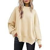 LIZALIG Women's Oversized Batwing Casual Sweaters Fall Outfits Knit Side Slit Fashion Crewneck Pullover Batwing Tops