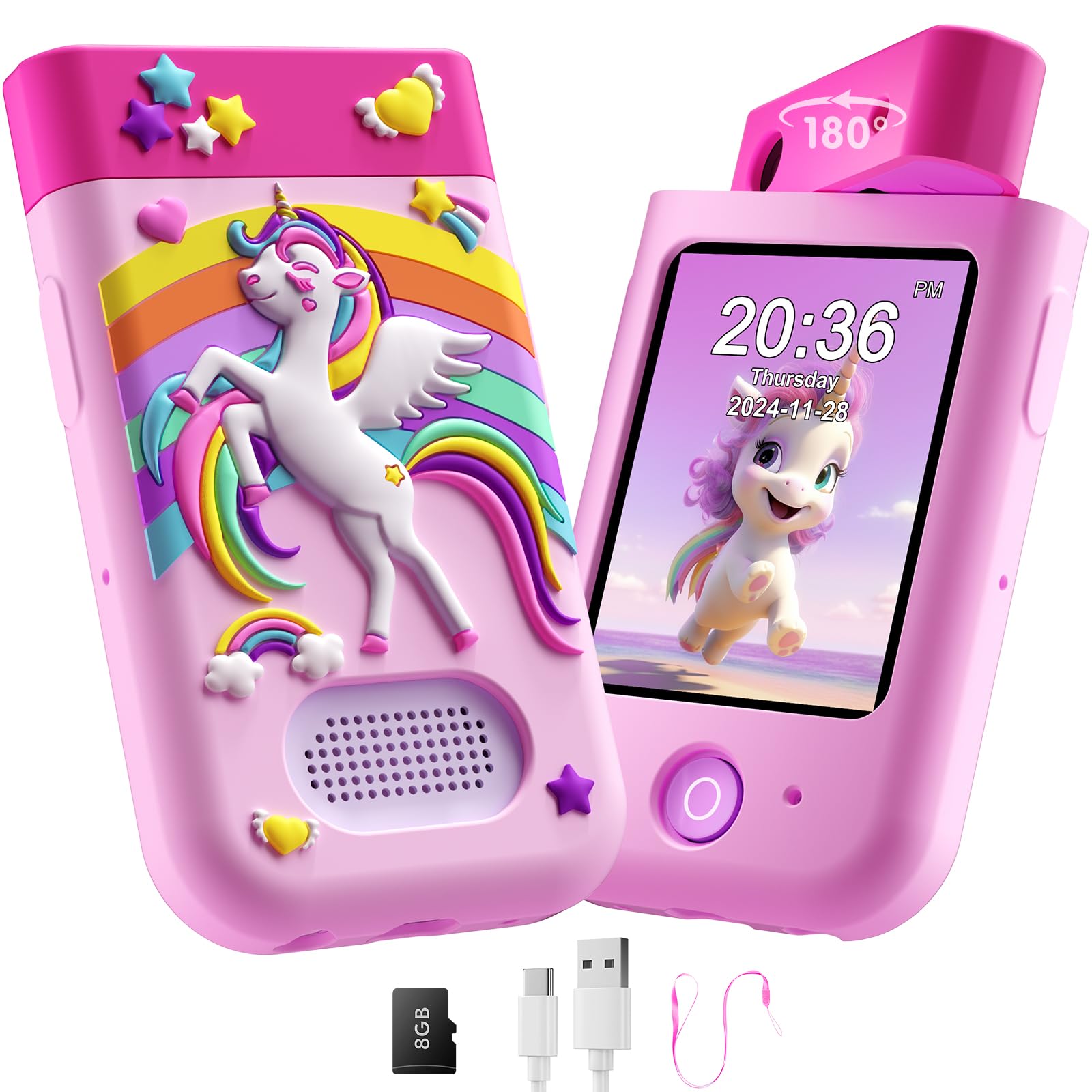 Photo 1 of Kids Smart Phone Toy for Girls, Christmas Birthday Gift for Girls Ages 3-10, Touchscreen Toddler Play Phone with Rotating Camera, Learning Game, Music Player