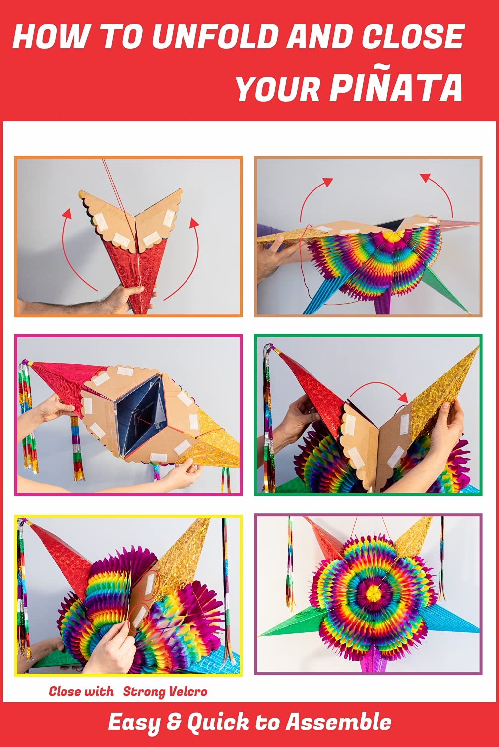 Celly Party Mexican Star Pinata, 32 Inch Large Rainbow Pinata, Foldable Fiesta Decoration for Kids Birthday, Cinco de Mayo, Dia de Los Muertos