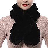 Valpeak Fur Scarves for Women Rabbit Fur Scarf Wrap Wave Cut Fur Neck Warmer Scarf for Winter Knitted Fuzzy Fluffy