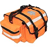 Primacare KB-RO74-O First Responder Trauma Bag, 17" x 9" x 7", Orange — EMT/EMS Medical Supply Organizer with Padded Dividers, Multiple Compartments, Side Pockets, Reflective Strip, Durable Design
