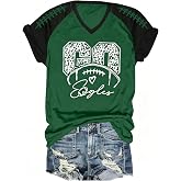 FASHGL Football Shirts for Women Game Day Shirt V Neck Football Graphic Tee | Women Football Shirts Game Day Team Fans Tee Funny Sunday Casual Short Sleeve Tops
