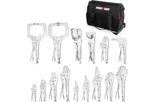MAXPOWER 15-pieces Locking Pliers with C-clamps Set, Long Nose Pliers, Pinch Off Pliers, Sheet Metal Clamp, U Shaped Pliers w