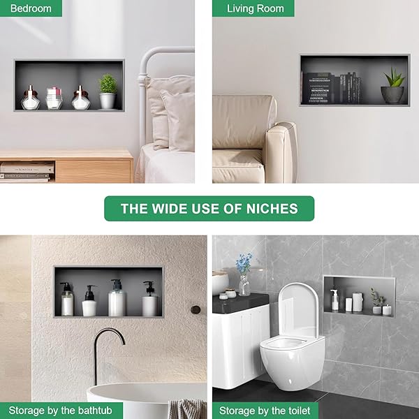SANITEMODAR SHOWER NICHE, STAINLESS STEEL SHOWER NICHE NO TILE NEEDED, RECESSED FOR BATHROOM STORAGE (GRAY, 12X24)