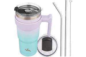 Konokyo 20oz Tumbler with Handle and 2 Straw 2 Lid, Insulated Water Bottle Stainless Steel Vacuum Cup Reusable Travel Mug, Oasis