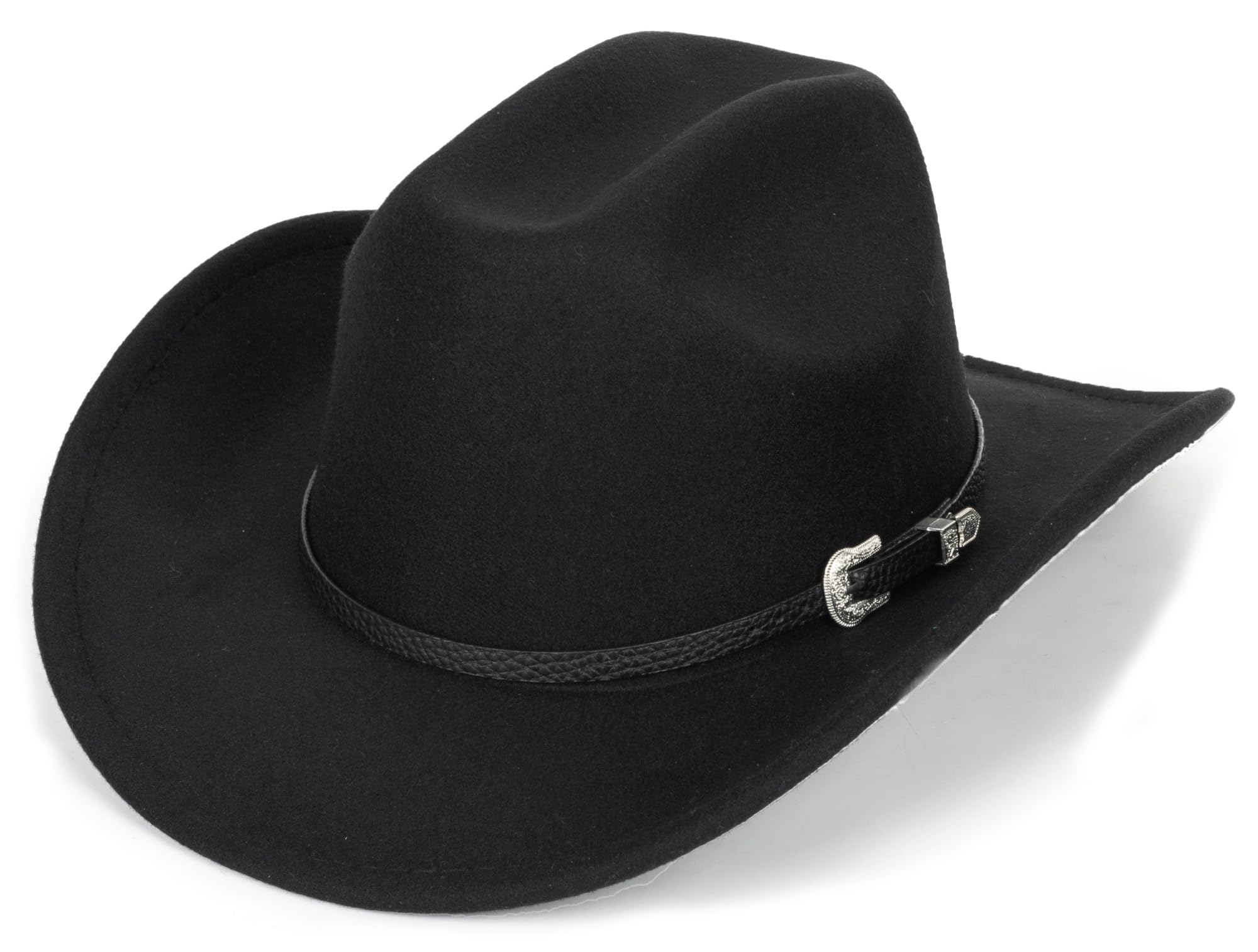 Photo 1 of Classic Black Western Felt Roll Up Brim Cowboy and Cowgirl Hat for Women and Men - Decoration with Western Belt Bukle