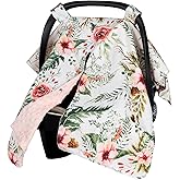 insular Floral Car Seat Covers for Babies, Infant Minky Car Seat Canopy Cover for Boys Girls, Newborn Carseat Cover, Breasstfeeding Nursing Cover, Rose