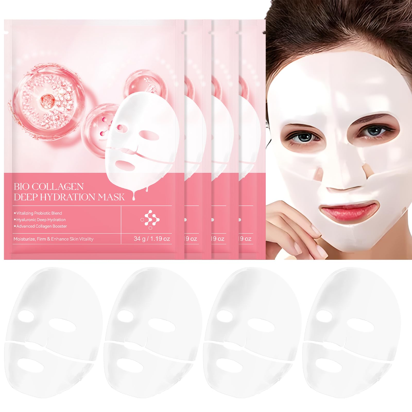 Bio-Collagen Deep Collagen Anti-Wrinkle Lifting Overnight Face Mask, Bio-Collagen Moisturising, Boosts Elasticity & Hydrates, Collagen Night Wrapping Mask(8PCS)