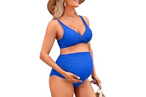 Charmo High Waisted Maternity Swimsuit Bikini Set V Neck Pregnancy Bathing Suits Push Up Two Piece Swimwear
