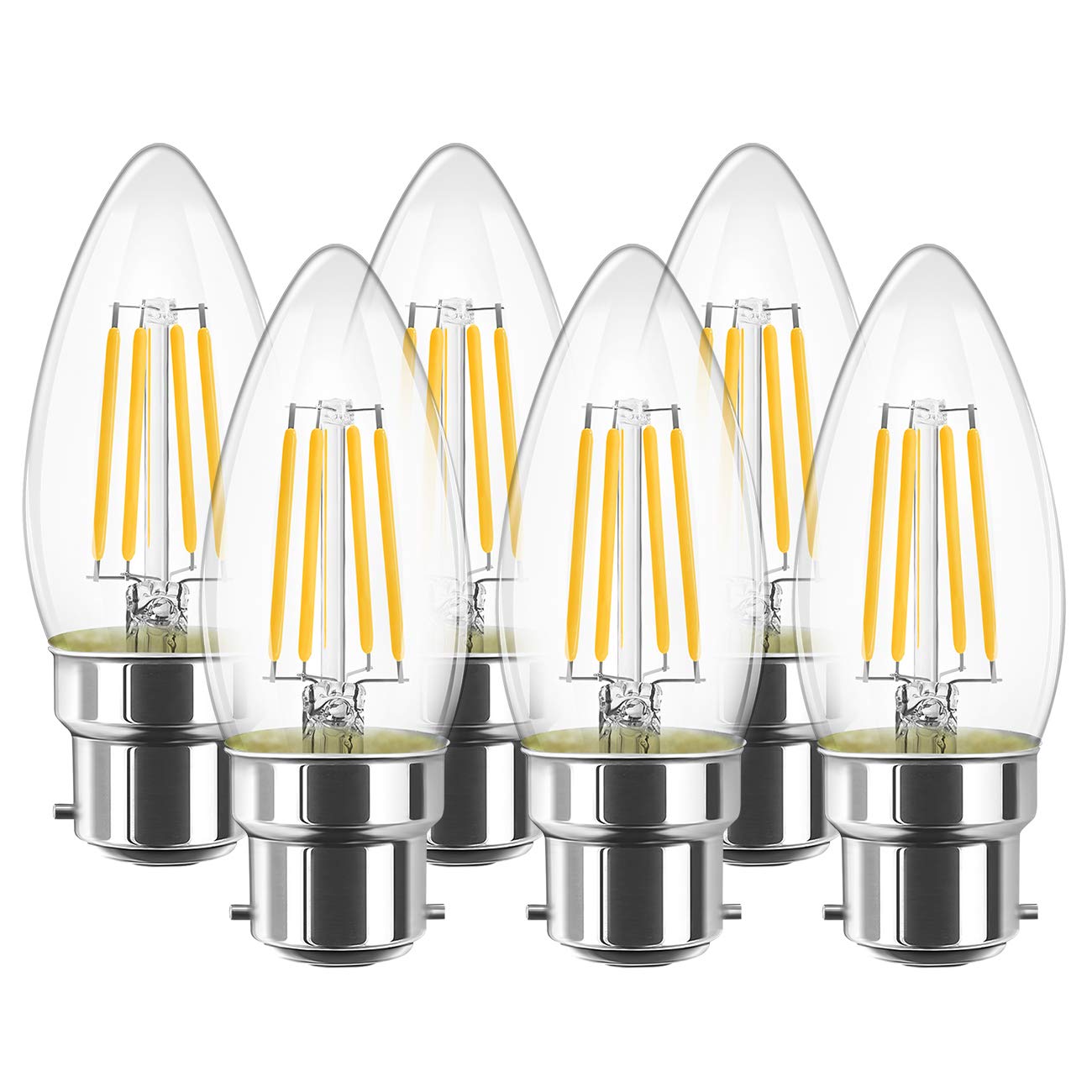 LVWIT B22 LED Filament Candle Bulb,C35 4W Edison Candle Light Bulbs,40W Incandescent Bulb Equivalent, Warm White 2700K,470Lm,Bulbs for Chandeliers,Ceiling Light Fittings,Non-Dimmable (6 PCS) — image 1