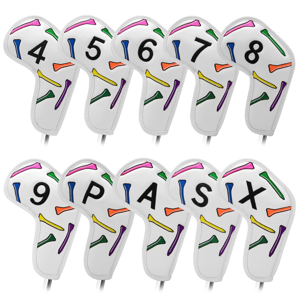 Photo 1 of Golf Iron Head Covers 9/10pcs Leather Golf Club Covers for Iron with Magic Tape Fit Most Brand(Colorful Tee/10pcs)