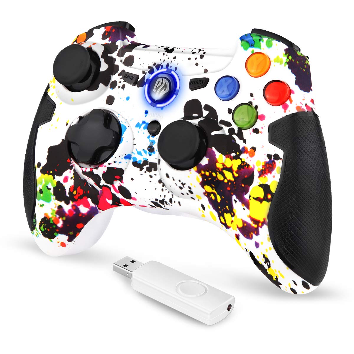 EasySMX 2.4G Wireless Controller for PS3, PC Gamepads with Vibration Fire Button Range up to 10m Support Windows PC, PS3, Android, Vista, TV Box Portable Gaming Joystick Handle (White)