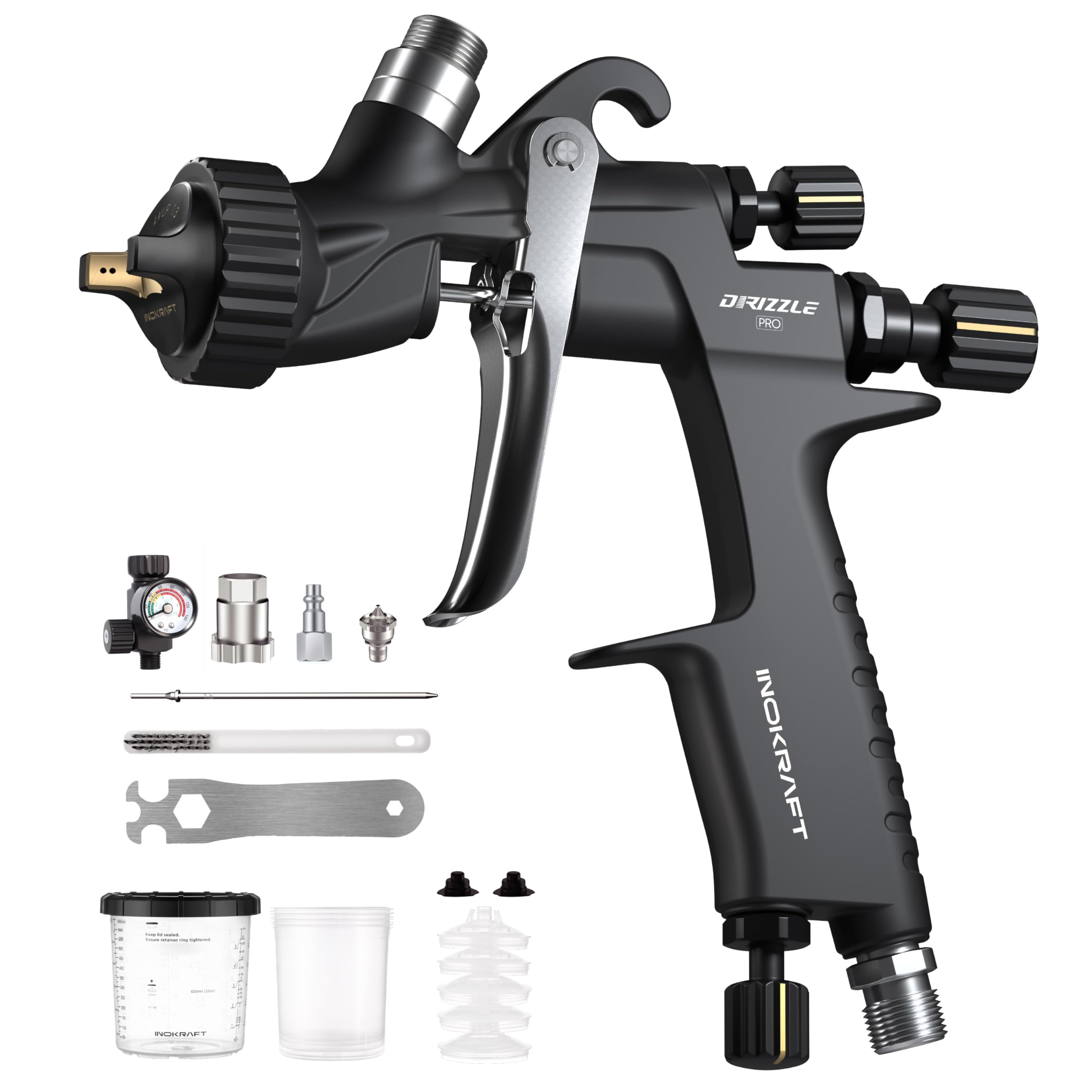 Photo 1 of InoKraft Drizzle Pro LVLP Spray Gun, Precise Low-Overspray Performance with Ultra-Light 340g Design. Includes 1.3B/1.3C Nozzles and Accessories, Ideal for Automotive and Industrial Coatings